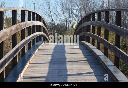 Ponte sospeso in legno sul fiume Turia, parco naturale Turia, Valencia (Spagna orientale) Foto Stock