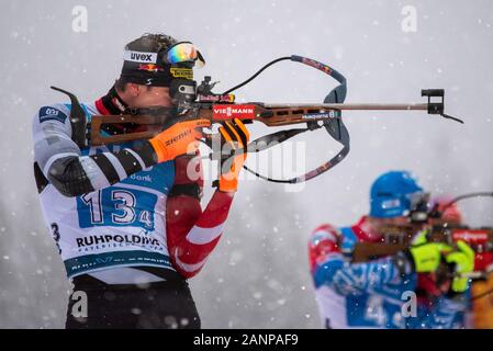 Ruhpolding in Germania. 18 gennaio, 2020. Julian Eberhard dell'Austria presso l'IBU Coppa del Mondo di Biathlon, uomini 4x7,5 km staffetta a Chiemgau Arena on gennaio 18, 2020 a Ruhpolding in Germania. (Foto: Horst Ettensberger/ESPA-immagini) Credito: ESPA/Alamy Live News Foto Stock