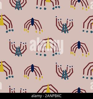 Forme astratte tagliare la carta moderna modello senza giunture arrossire viola. Disegnata a mano ruvida archi ripetere lo sfondo per avvolgere, tessile e print design. Illustrazione Vettoriale