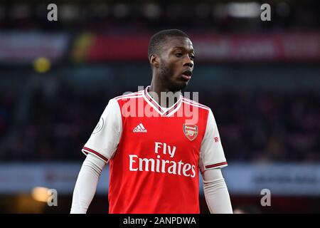 Londra, Inghilterra - gennaio 18th Nicolas Pepe di Arsenal durante il match di Premier League tra Arsenal e Sheffield Regno presso l'Emirates Stadium, Londra sabato 18 gennaio 2020. (Credit: Ivan Yordanov | MI News)fotografia può essere utilizzata solo per il giornale e/o rivista scopi editoriali, è richiesta una licenza per uso commerciale Credito: MI News & Sport /Alamy Live News Foto Stock