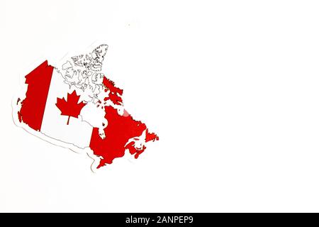 Los Angeles, California, Stati Uniti d'America - 17 gennaio 2020: Bandiera nazionale del Canada. Contorno del paese su sfondo bianco con spazio di copia. Illustrazione politica Foto Stock