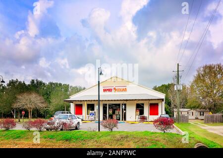 Dollaro di famiglia è raffigurato, gen. 16, 2020, in Magnolia molle, Alabama. Più di 8.000 famiglia Dollar negozi sono situati negli Stati Uniti. Foto Stock