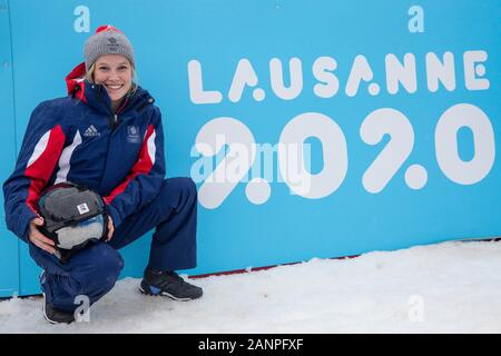 Team GBs Mani Cooper (16) durante la formazione Combinata nordica ai Giochi Olimpici Giovanili di Losanna 2020 il 17h gennaio 2020 presso Les Tuffes in Francia Foto Stock