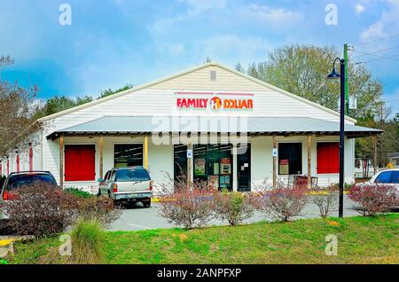 Dollaro di famiglia è raffigurato, gen. 16, 2020, in Magnolia molle, Alabama. Più di 8.000 famiglia Dollar negozi sono situati negli Stati Uniti. Foto Stock