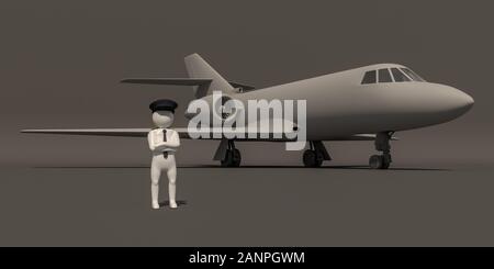 3d illustrator, rendering 3d del carattere bianco dei piloti e degli aerei. Foto Stock