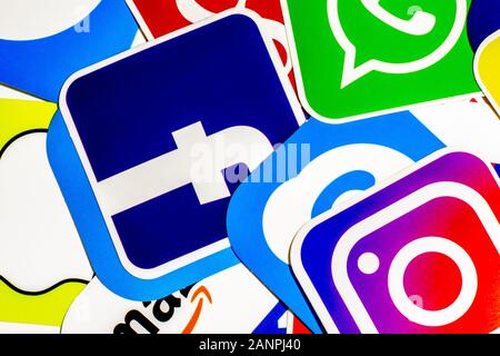 Los Angeles, California, Stati Uniti - 17 gennaio 2020: Sfondo di icone di social media, editoriale Illustrativo Foto Stock