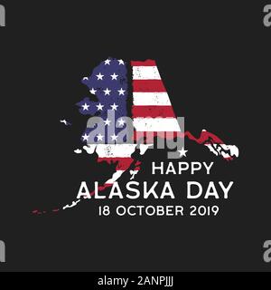 Grafica Happy Alaska Day per T-Shirt o altre stampe. Logo o poster retro US Flag state. Stile vintage disegnato a mano. Scorte Foto Stock