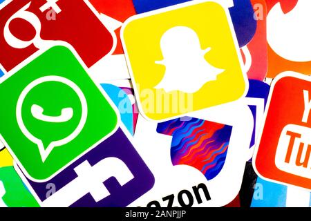 Los Angeles, California, Stati Uniti - 17 gennaio 2020: Icone delle app telefoniche e sfondo del logo, Editoriale Illustrativo Foto Stock