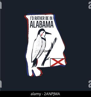 Badge Vintage Alabama. Toppa di stato americano in stile retrò, stampa per t-shirt e altri usi. Incluso citazione dicendo - preferisco essere in Alabama. Etichetta di scorta Foto Stock