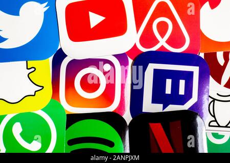 Los Angeles, California, Stati Uniti - 17 gennaio 2020: Sfondo di icone di social media, editoriale Illustrativo Foto Stock