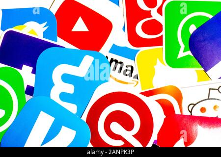 Los Angeles, California, Stati Uniti - 17 gennaio 2020: Sfondo icone app, editoriale Illustrativo Foto Stock