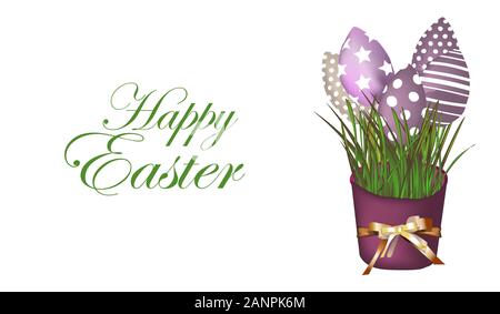 Biglietto di auguri con i tulipani. Saluto pasquale design. Fiori in tessuto. Cristo è risorto. Sfondo bianco Bouquet. Illustrazione Vettoriale