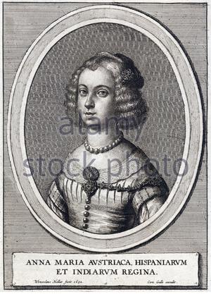 Maria Anna di Spagna, 1606 - 1646, è stata una santa imperatrice romana e Regina di Ungheria e di Boemia con il matrimonio di Ferdinando III, Imperatore del Sacro Romano Impero, attacco da incisore boemo Wenceslaus Hollar da 1600s Foto Stock