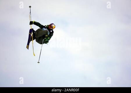 Alto Adige - Italia 18 gennaio, 2020. Concorrente alla FIS Slopestyle Freeski World Cup su 18.01.2020 nella Seiser Alm (Alpe di Siusi) Snowpark, Italia. Credito: AlfredSS/Alamy Live News Foto Stock