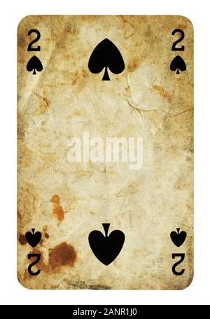Due di picche Vintage carta da gioco - isolato su bianco (percorso di clipping incluso) Foto Stock