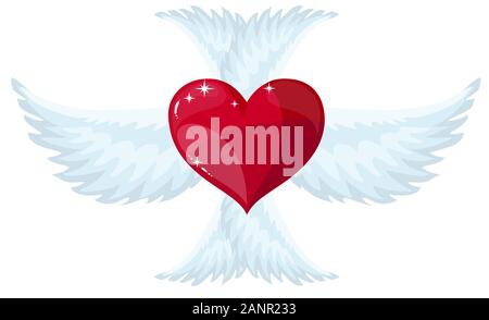 Vettore cuore rosso con le ali. Illustrazione Vettoriale