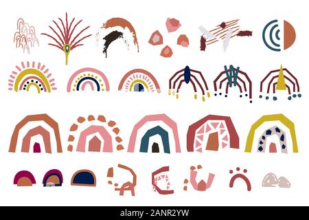 Tagliare la carta astratto forme moderne vector set. Disegnata a mano stondata per archi, arcobaleni, macchie e tratti. Illustrazione Vettoriale
