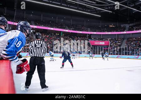 Losanna, Svizzera. 18 gennaio, 2020. 18.1.2020, Losanna, Vodese Arena, YOG 2020 - Uomini - USA - Finlandia, Credito: SPP Sport Stampa foto. /Alamy Live News Foto Stock