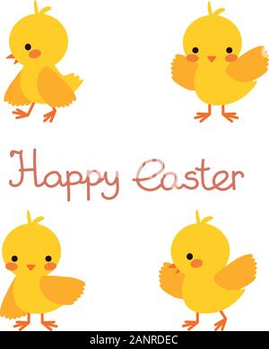 Vettore giallo carino pasqua pollo con scritte Illustrazione Vettoriale