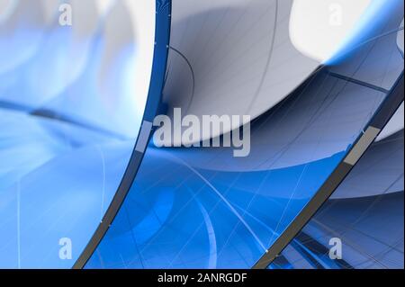 3D illustrazione di forme astratte e linee che girano in direzioni caotiche in toni blu Foto Stock