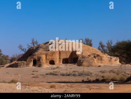 Nabataean tomba di al-Hijr sito archeologico di Madain Saleh, Al Madinah Provincia, Alula, Arabia Saudita Foto Stock