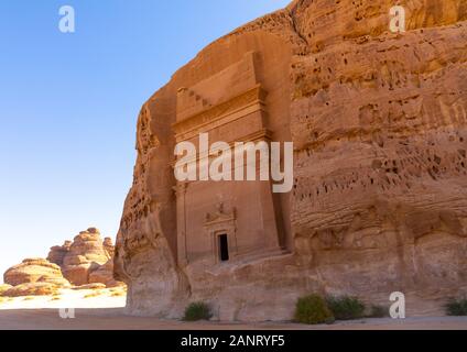 Nabataean tomba di al-Hijr sito archeologico di Madain Saleh, Al Madinah Provincia, Alula, Arabia Saudita Foto Stock