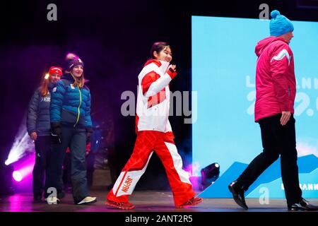 Losanna, Svizzera. 18 gennaio, 2020. 宮﨑彩音/Ayane Miyazaki (JPN) Combinata Nordica : Donne Individuale NH/4km Cerimonia di premiazione a Losanna medals plaza durante il Lausanne 2020 Inverno Olimpiadi della Gioventù a Losanna, in Svizzera . Credito: Naoki Morita AFLO/sport/Alamy Live News Foto Stock