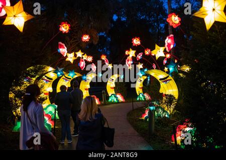 Sanford, Fla/STATI UNITI D'America - 29 DIC 2019: La Lanterna asiatici Festival, nel selvaggio, presso il Central Florida Zoo & Botanical Gardens featured oltre 30 lanter LED Foto Stock