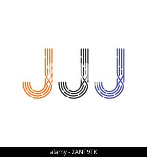 Line art J Lettera logo design template, LETTERA J logo monogramma, stile moderno elemento di design Illustrazione Vettoriale