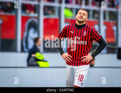 Milano, Italia. Xix gen, 2020. ante rebic di ac Milano durante il Milan vs Udinese, italiano di calcio di Serie A del campionato Gli uomini in Italia, a Milano, 19 gennaio 2020 Credit: Indipendente Agenzia fotografica/Alamy Live News Foto Stock