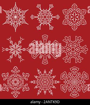Set di disegnato sagome fiocco di neve Illustrazione Vettoriale