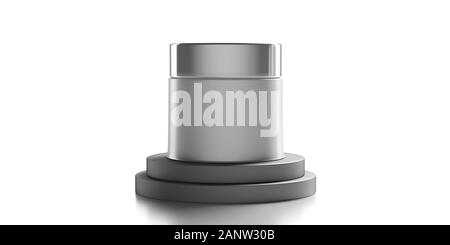 Crema contenitore cosmetico modello. Argento vaso chiuso con coperchio isolato contro uno sfondo bianco. Crema per il viso, idratante, crema per il corpo pentola mockup concep Foto Stock