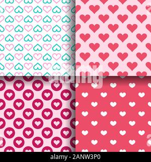 Cuore seamless patterns set. Il giorno di San Valentino la raccolta dello sfondo. Gli elementi del vettore Illustrazione Vettoriale
