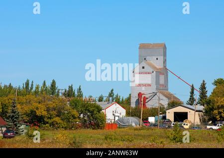 Silos per il grano in Rosthern, Saskatchewan, Canada Foto Stock