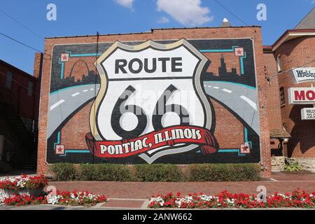 La Route 66 si ferma a Pontiac, Illinois Foto Stock