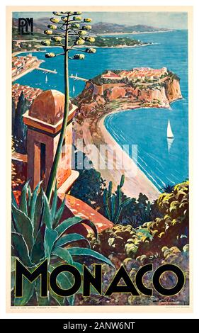 Monaco Vintage 1930 MONACO Travel Poster PLM Ferrovia Viaggi Pubblicità offset litografia a colori di E. Clérissi c. Foto Stock