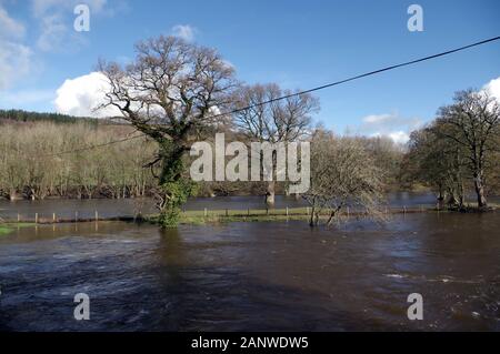 Fiume Dee flood Galles del Nord Marzo 2019 Foto Stock