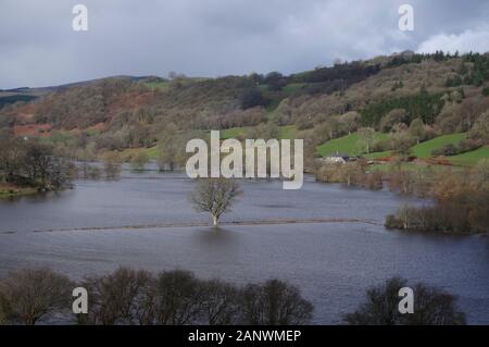 Fiume Dee flood Galles del Nord Marzo 2019 Foto Stock