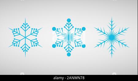 L'icona del fiocco di neve grafica. Fiocchi di neve blu su sfondo chiaro . Set di icone di fiocchi di neve. Illustrazione Vettoriale. Illustrazione Vettoriale