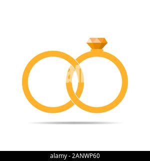 Giallo fedi icona nel design piatto. Anelli con diamante isolati su sfondo bianco. Illustrazione Vettoriale. Illustrazione Vettoriale