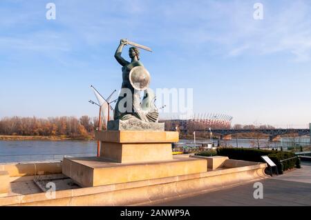 Varsavia Mermaid chiamato Syrenka sul fiume Vistola bank a Varsavia, Polonia Foto Stock