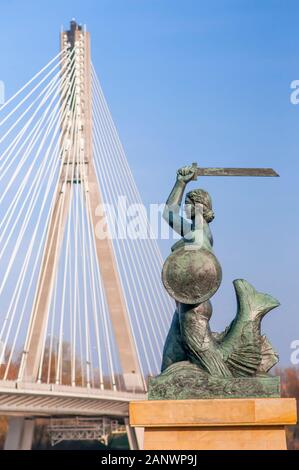 Varsavia Mermaid chiamato Syrenka sul fiume Vistola bank a Varsavia, Polonia Foto Stock