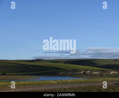 parco di campagna di sette sorelle che mostra il fiume e le colline sullo sfondo Foto Stock