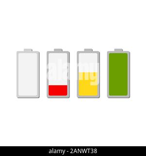 Icona della batteria in carica. Impostare il colore delle icone della batteria livello di carica. Illustrazione Vettoriale. Le icone della batteria con vari livelli di carica. Illustrazione Vettoriale