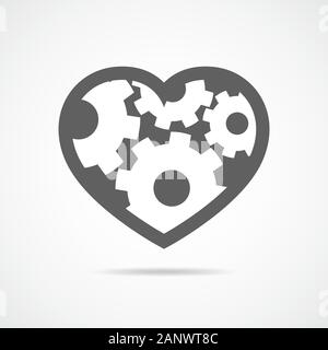 Cuore grigio con ruote dentate. Abstract meccanica del cuore umano. Cuore di ingranaggi. Illustrazione Vettoriale. Illustrazione Vettoriale