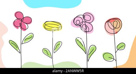 Abstract carino lo sfondo con il dipinto di fiori. Molla dello sfondo. Illustrazione Vettoriale. Luminose fiori estivi Illustrazione Vettoriale