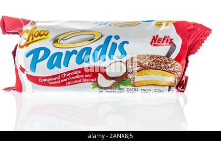 Winneconne, WI - 14 Gennaio 2019 : un pacchetto di Nefis choco paradis snack isolato su un background Foto Stock