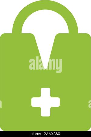 La lettera m plus medical shopping bag vettore di simbolo Illustrazione Vettoriale