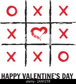 Illustrazione vettoriale di tic tac toe gioco con cuori. Illustrazione Vettoriale