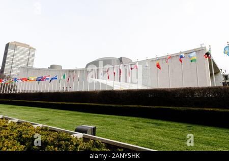 New York, NY - 1/30/19: Sede centrale delle Nazioni Unite edificio a Manhattan, New York, NY, STATI UNITI D'AMERICA Foto Stock